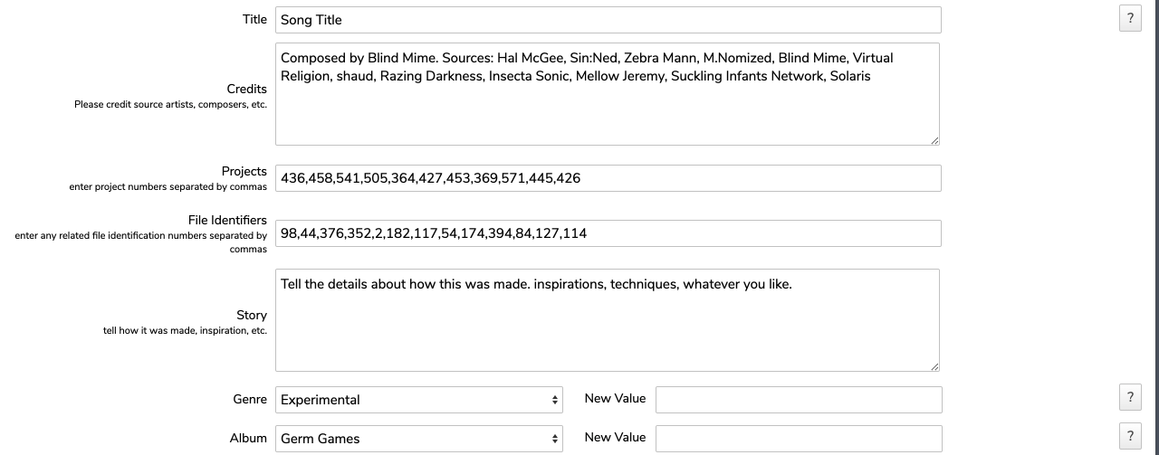 Enter the Meta Information (Credits)